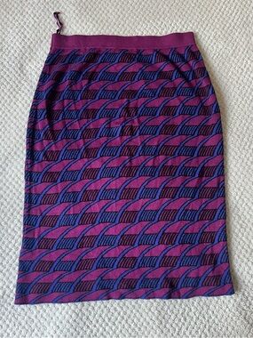 maeve by Anthropologie Purple and Navy Patterned Knit Pencil Skirt
